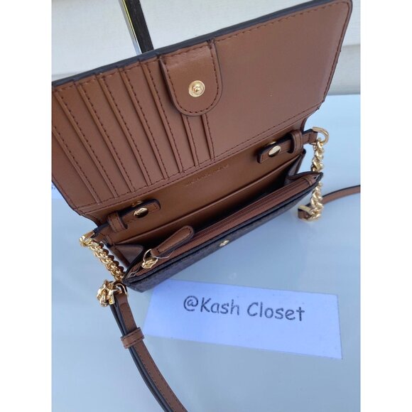 Michael Kors phone crossbody jet set travel medium MK signature brown - Picture 3 of 10